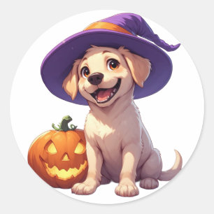 Halloween Labrador Welpe mit Jack O Lantern 🐶 Runder Aufkleber