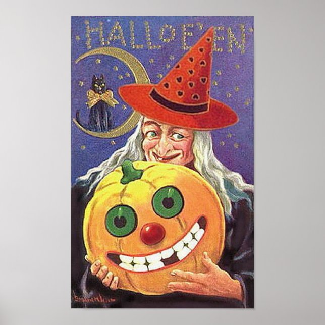 Halloween Lächeln Hexe und Kürbis Poster (Vorne)