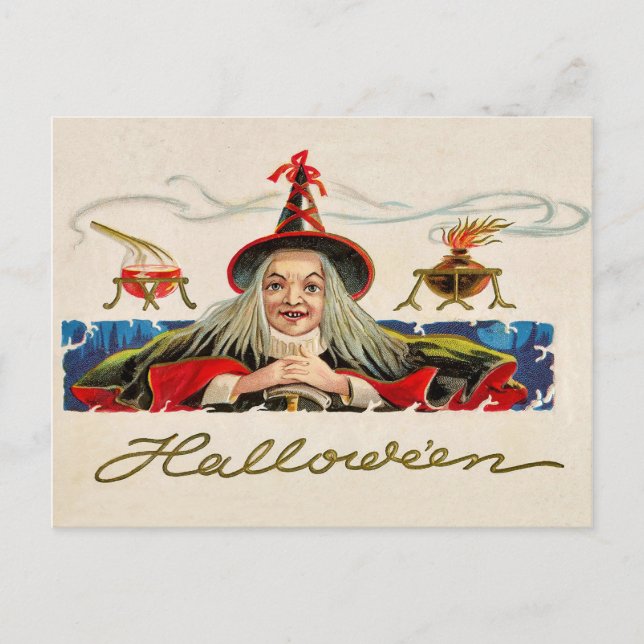 Halloween lächelnde Hexe, Vintager Urlaub Postkarte (Vorderseite)