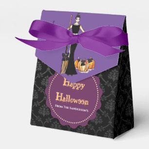 Halloween Lady Hexe mit Schwarz-Langkleid Lila Geschenkschachtel