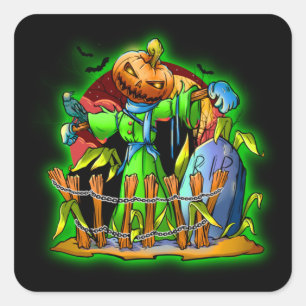 Halloween Lady Scarecrow Pumpkin Head RIP Bats Quadratischer Aufkleber