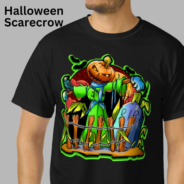Halloween Lady Scarecrow Pumpkin Head RIP Bats T-Shirt (Von Creator hochgeladen)