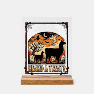 Halloween-Lama-Shirt Grusel-Treat-Friedhof-Kunst_1 Acrylschild
