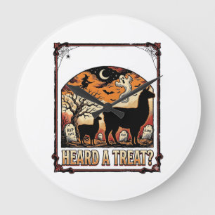 Halloween-Lama-Shirt Grusel-Treat-Friedhof-Kunst_1 Große Wanduhr