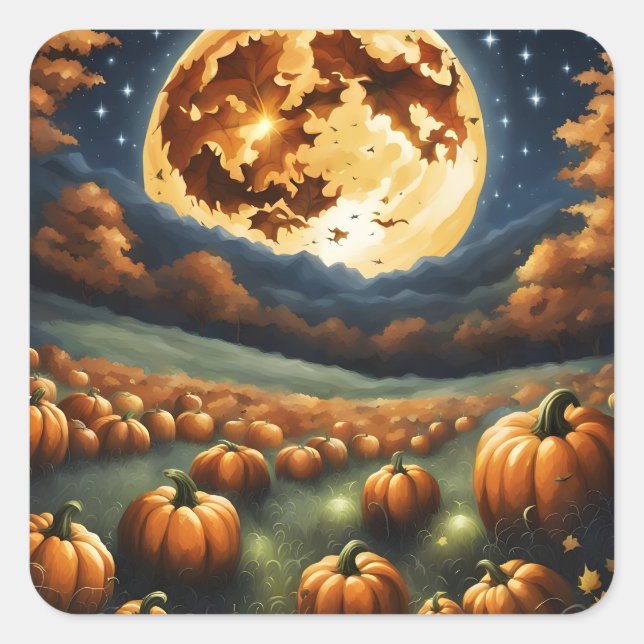 Halloween-Landschaft Quadratischer Aufkleber (Vorderseite)