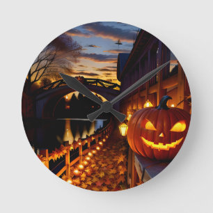 Halloween Landschaft Vier Runde Wanduhr