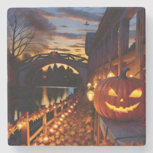 Halloween Landschaft Vier Steinuntersetzer