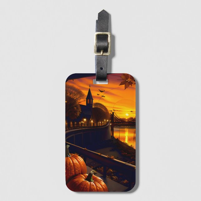 Halloween Landschaft Zwei Gepäckanhänger (Vorderseite Vertikal)