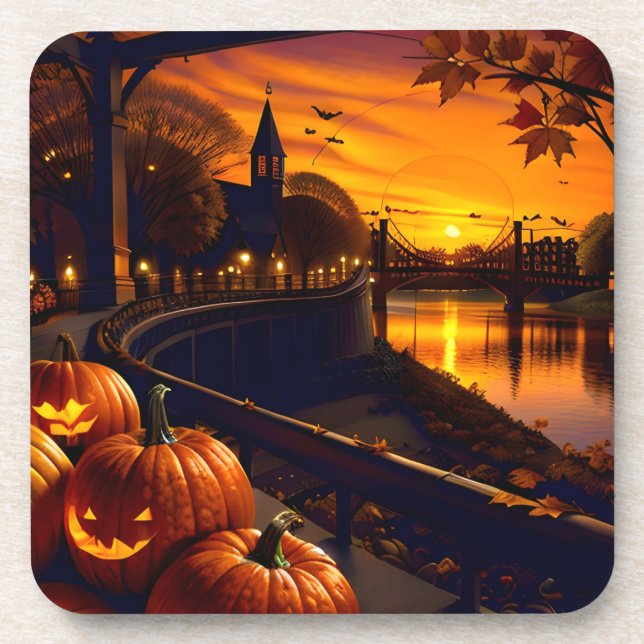 Halloween Landschaft Zwei Getränkeuntersetzer (Vorderseite)