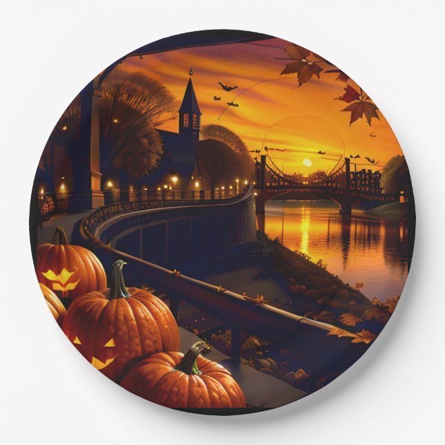 Halloween Landschaft Zwei Pappteller (Vorderseite)