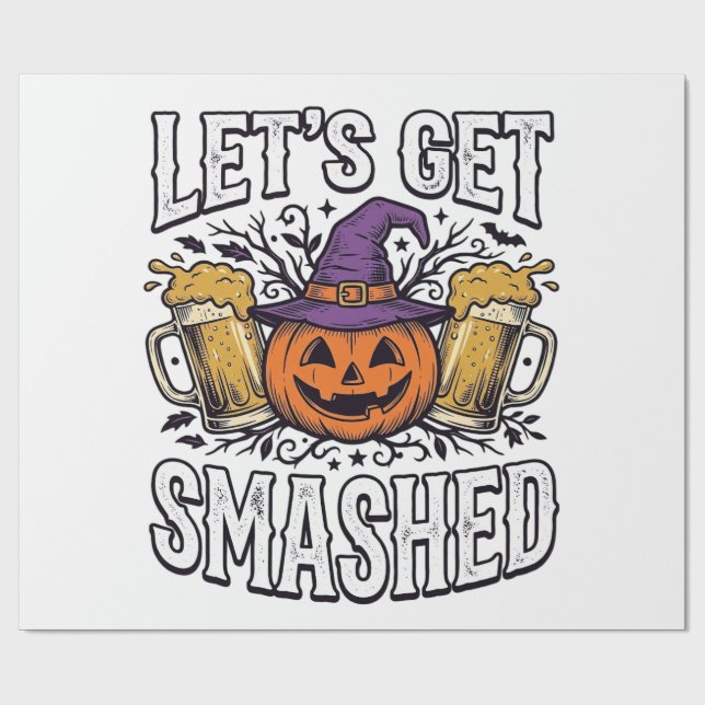 Halloween Lasst Uns Zerschmettern Kürbis Bier Geschenkpapier (Flach)