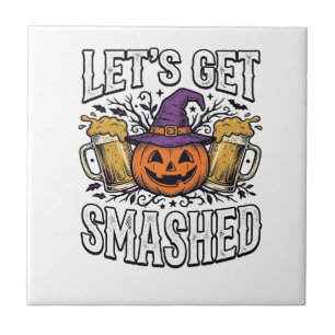 Halloween Lasst Uns Zerstören Kürbis Bier Fliese