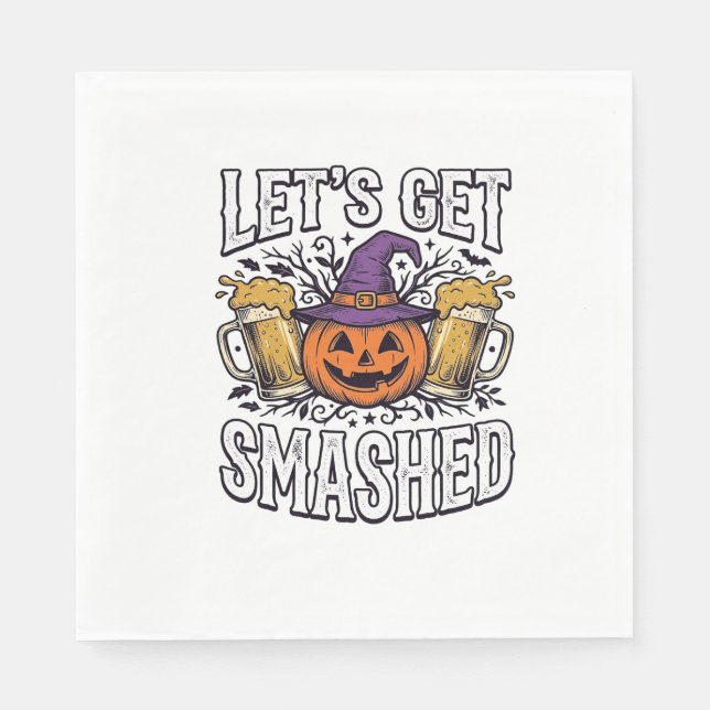 Halloween Lasst Uns Zerstören Kürbis Bier Serviette (Vorderseite)