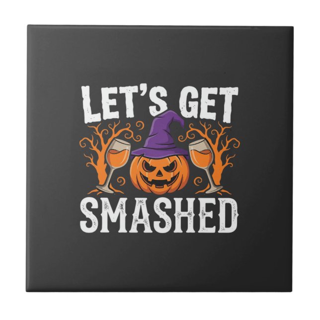 Halloween Lasst Uns Zerstören Kürbis Fliese (Vorderseite)