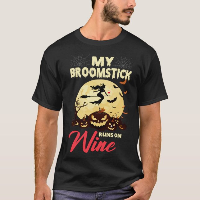 Halloween läuft mein Broomstick auf Weinhexe Betru T-Shirt (Vorderseite)