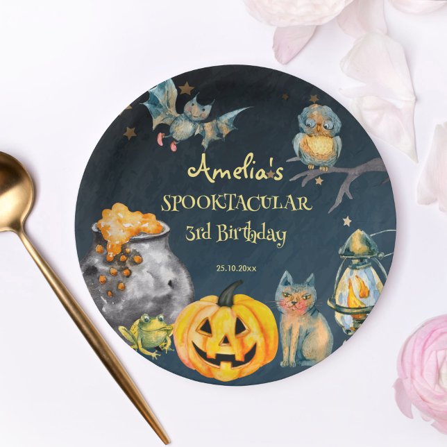 Halloween-leckere Geburtstagsparty Pappteller (Halloween spooktacular birthday party tableware personalized plates dark night critters brewing pot)