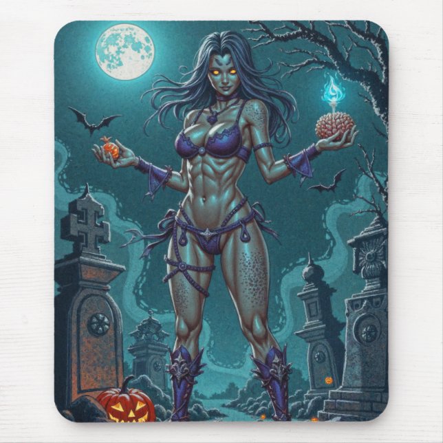 Halloween-Leckerei oder Zombie-Freundin mit Gehirn Mousepad (Vorne)