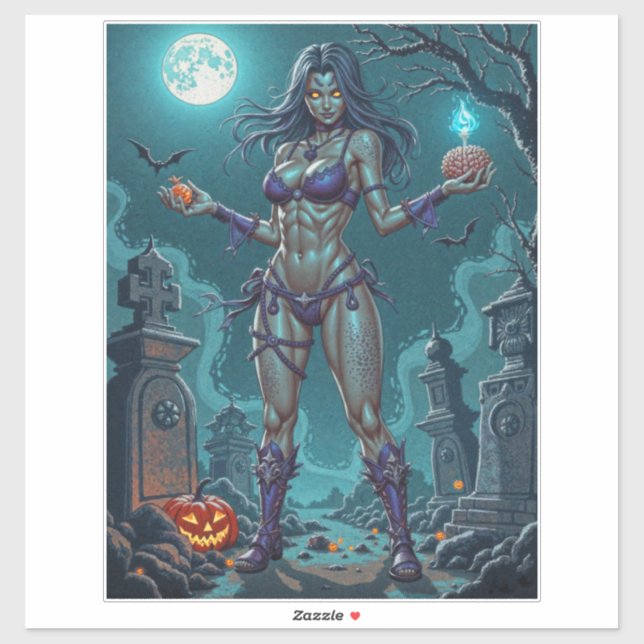 Halloween Leckerei oder Zombie Girlfriend w Brains Aufkleber (Blatt)