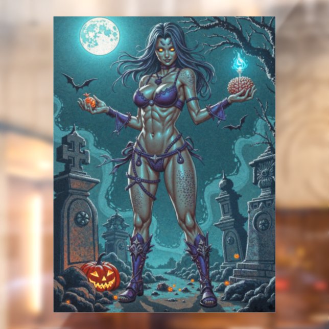 Halloween Leckerei oder Zombie Girlfriend w Brains Fensteraufkleber (Blatt 2)