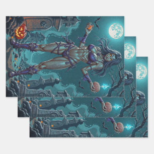Halloween Leckerei oder Zombie Girlfriend w Brains Geschenkpapier Set