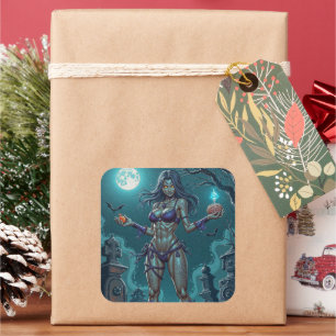 Halloween Leckerei oder Zombie Girlfriend w Brains Quadratischer Aufkleber