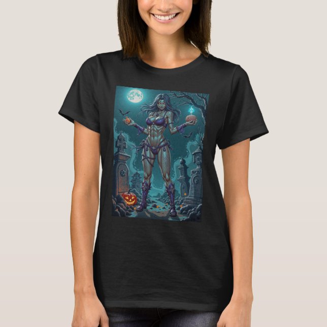 Halloween Leckerei oder Zombie Girlfriend w Brains T-Shirt (Vorderseite)