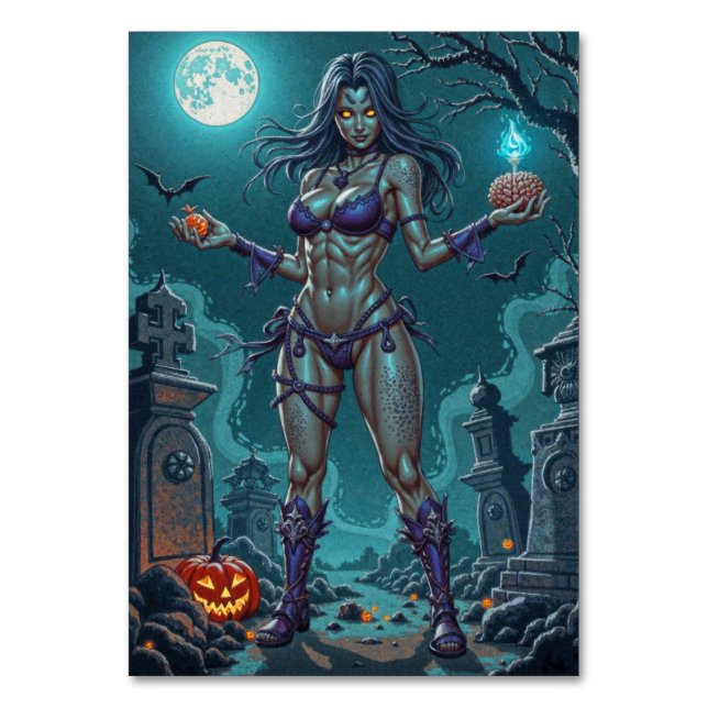 Halloween Leckerei oder Zombie Girlfriend w Brains Tischnummer (Vorderseite)