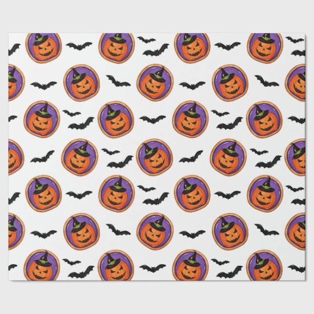 Halloween-Leckereien Jack-O-Lantern-Cookie & Flede Geschenkpapier (Saum)