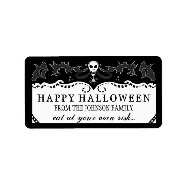 Halloween-Leckereien-Label - Schwarzer und Weißer  Adressaufkleber (Vorne)