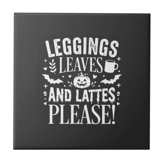 Halloween Leggings Blätter und Lattes Herbst Kaffe Fliese (Vorderseite)