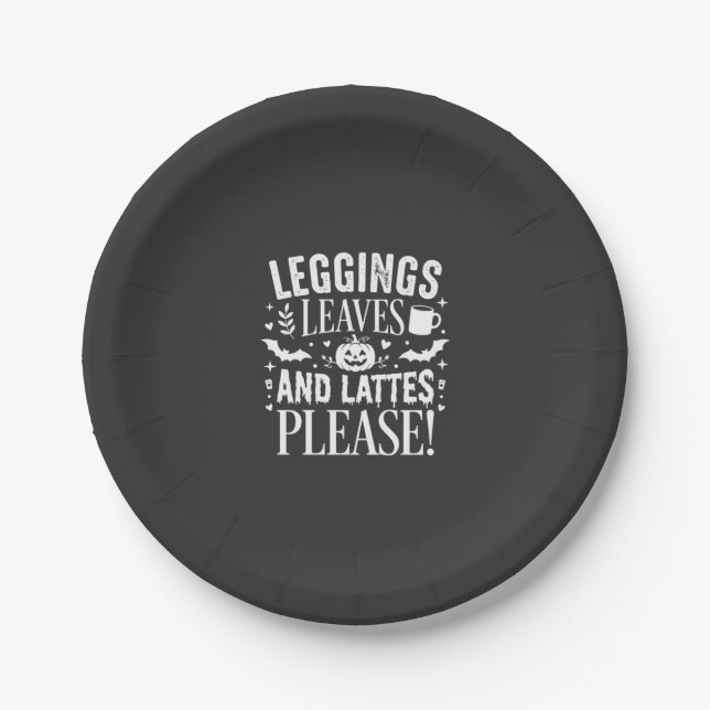 Halloween Leggings Blätter und Lattes Herbst Kaffe Pappteller (Vorderseite)