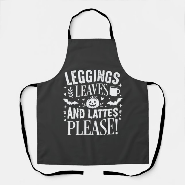 Halloween Leggings Blätter und Lattes Herbst Kaffe Schürze (Vorderseite)