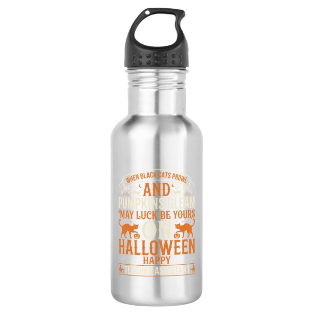 Halloween Lehrer-Assistent Schwarze Katzen und Kür Edelstahlflasche (Vorderseite)