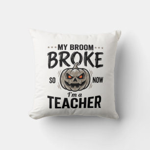 Halloween Lehrer Besen Brach Vintage Kürbis Desi Kissen