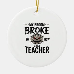 Halloween Lehrer Besen Brach Vintage-Kürbis-Design Keramik Ornament