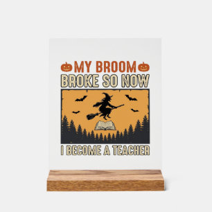 Halloween-Lehrer-Besen-Bruch-Vintage-Design_1 Acrylschild