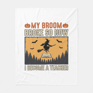 Halloween-Lehrer-Besen-Bruch-Vintage-Design_1 Fleecedecke