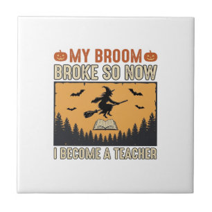 Halloween-Lehrer-Besen-Bruch-Vintage-Design_1 Fliese