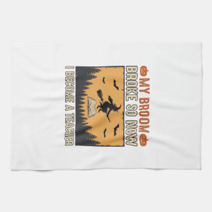 Halloween-Lehrer-Besen-Bruch-Vintage-Design_1 Geschirrtuch