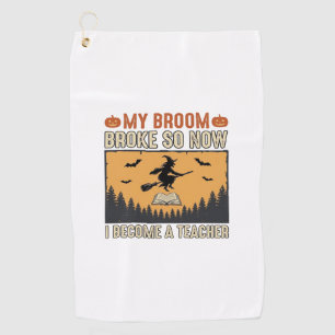 Halloween-Lehrer-Besen-Bruch-Vintage-Design_1 Golfhandtuch