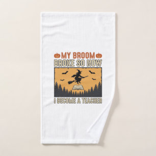 Halloween-Lehrer-Besen-Bruch-Vintage-Design_1 Handtuch