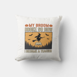 Halloween-Lehrer-Besen-Bruch-Vintage-Design_1 Kissen