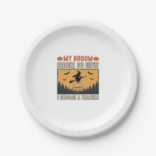Halloween-Lehrer-Besen-Bruch-Vintage-Design_1 Pappteller