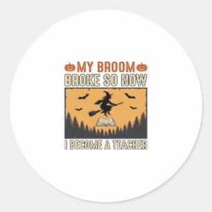 Halloween-Lehrer-Besen-Bruch-Vintage-Design_1 Runder Aufkleber