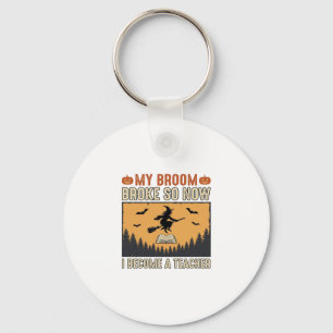 Halloween-Lehrer-Besen-Bruch-Vintage-Design_1 Schlüsselanhänger