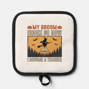 Halloween-Lehrer-Besen-Bruch-Vintage-Design_1 Topflappen