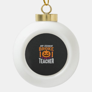 Halloween-Lehrer-Besen-Zerbrochener-Kürbis-Design Keramik Kugel-Ornament