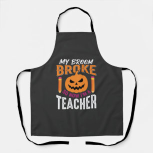 Halloween-Lehrer-Besen-Zerbrochener-Kürbis-Design Schürze
