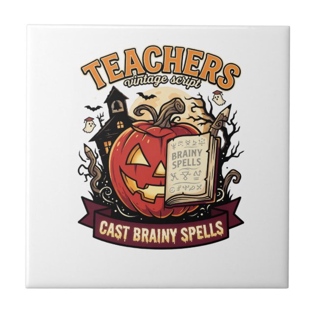 Halloween-Lehrer-Gehirn-Magie Fliese (Vorderseite)