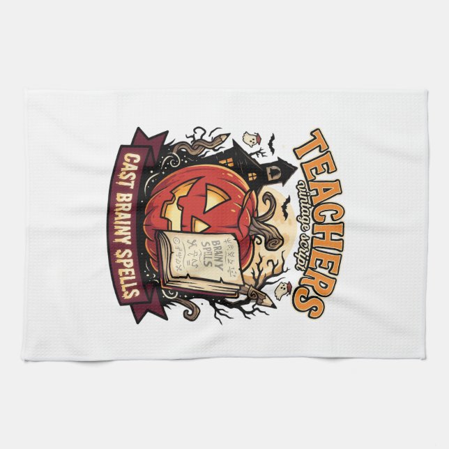 Halloween-Lehrer-Gehirn-Magie Geschirrtuch (Horizontal)